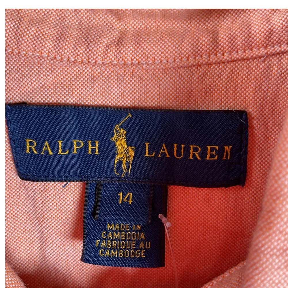 Ralph Lauren Button Down Kids 14 Pink Excellent Oxford Long Sleeve Pony Logo